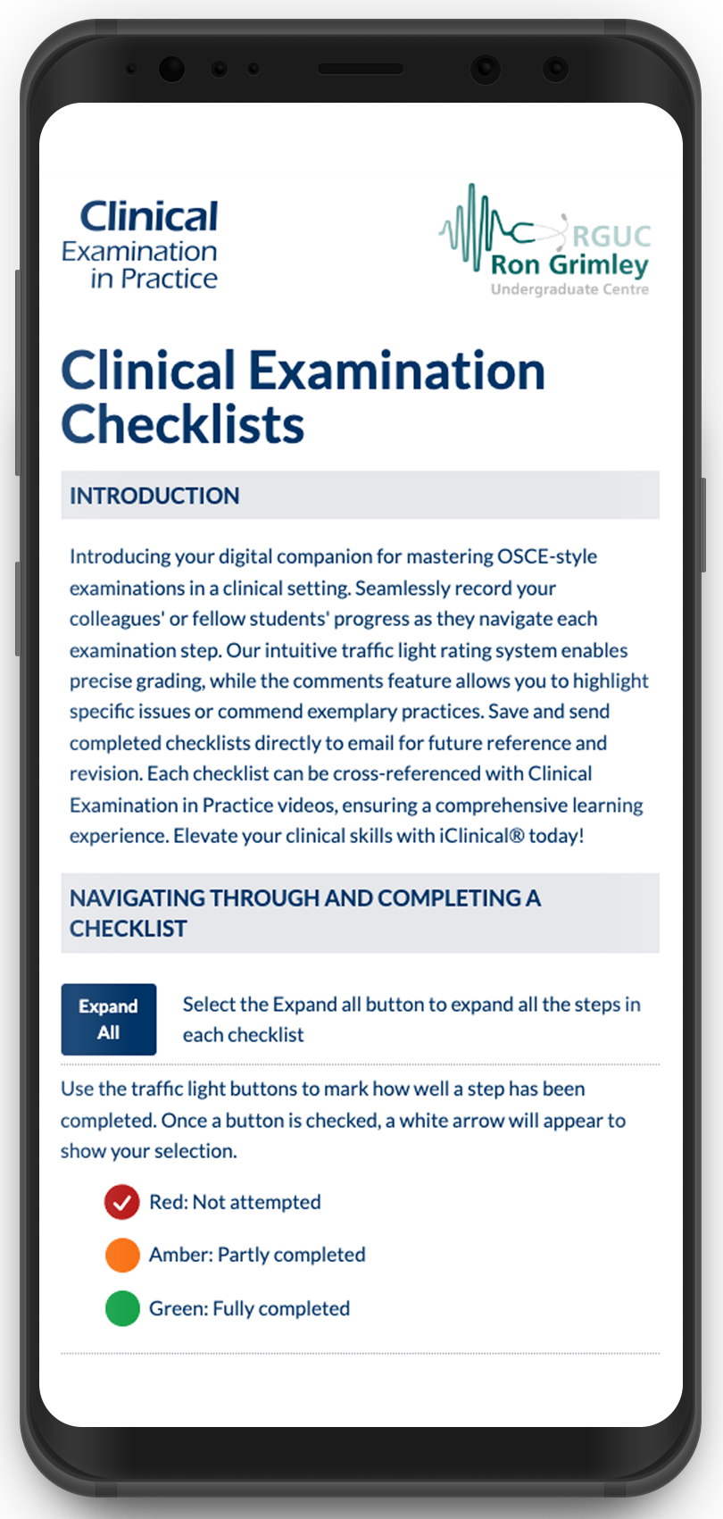 Introduction and navigation screen
