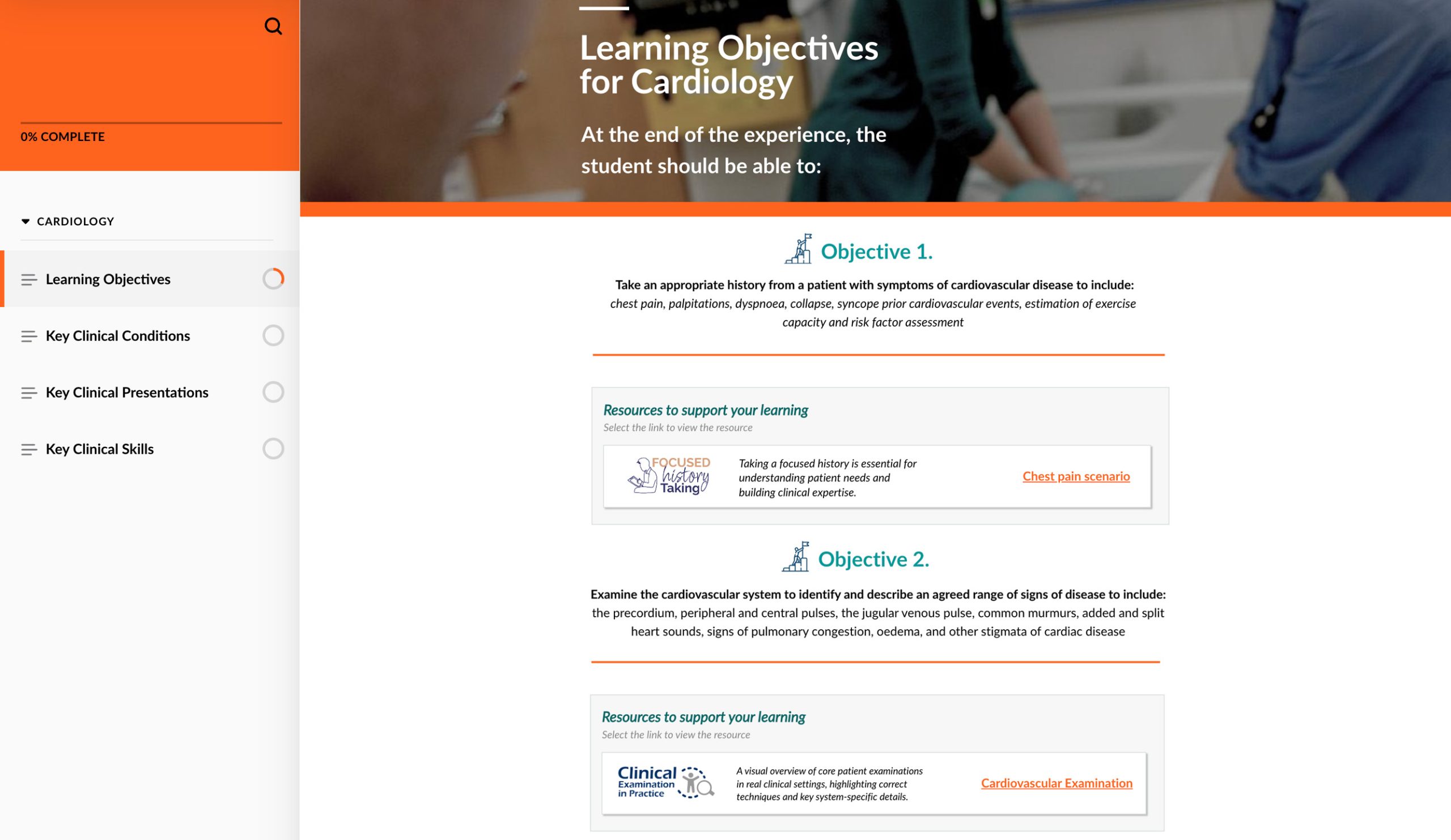 Cardiology Learning Objectives and link to learning resources
