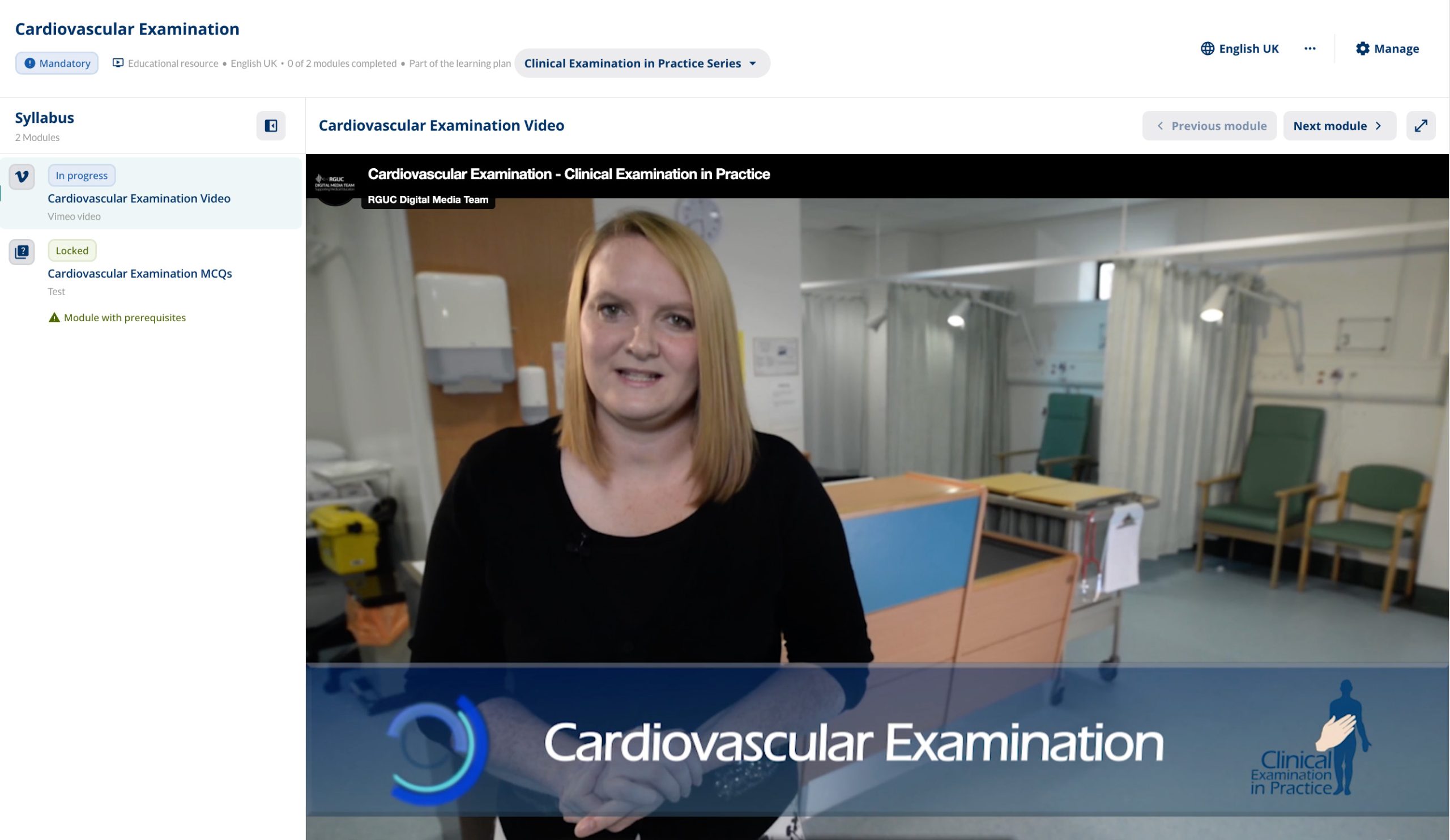Cardiovascular Examination resource video